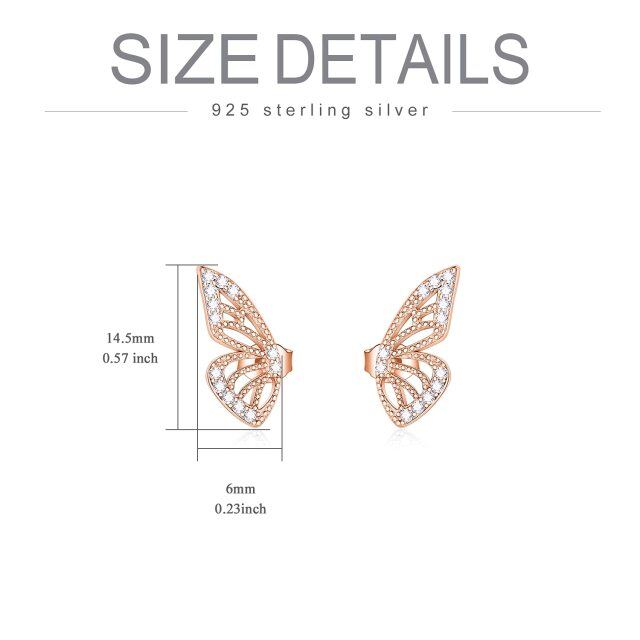 Sterling zilver met rose goud vergulde cirkelvormige cubic zirconia vlinder stud oorbellen-4