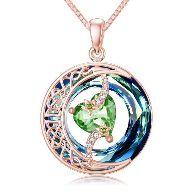 Sterling Silver with Rose Gold Plated Circular Shaped Celtic Knot & Heart & Moon & Star Crystal Pendant Necklace-1