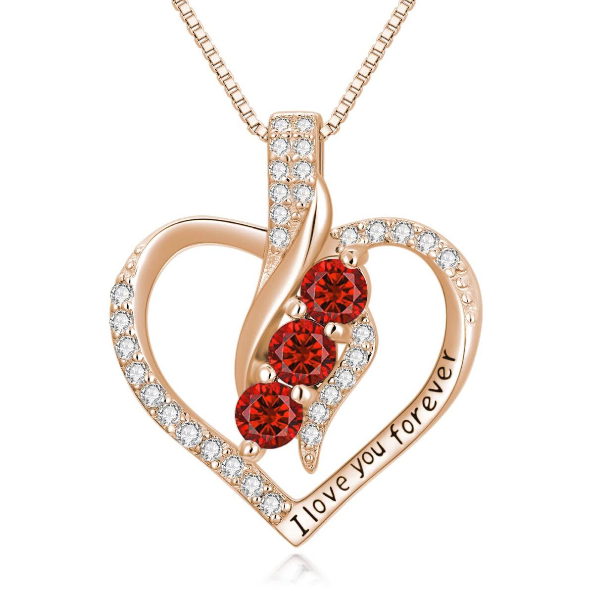 Sterling Silver With Rose Gold Plated Circular Crystal Customized Birthstone Heart Pendant With Engraved Word Necklace For Women Best Friends-1