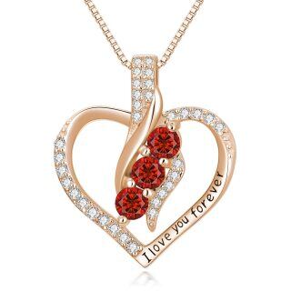 Sterling Silver With Rose Gold Plated Circular Crystal Customized Birthstone Heart Pendant With Engraved Word Necklace For Women Best Friends-5