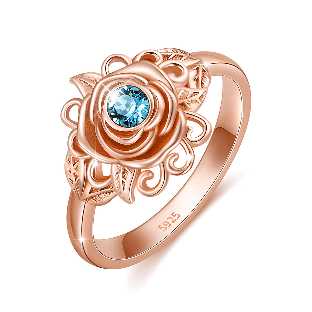 Sterling Silver With Rose Gold Plated Circular Crystal Rose Ring For Women-1