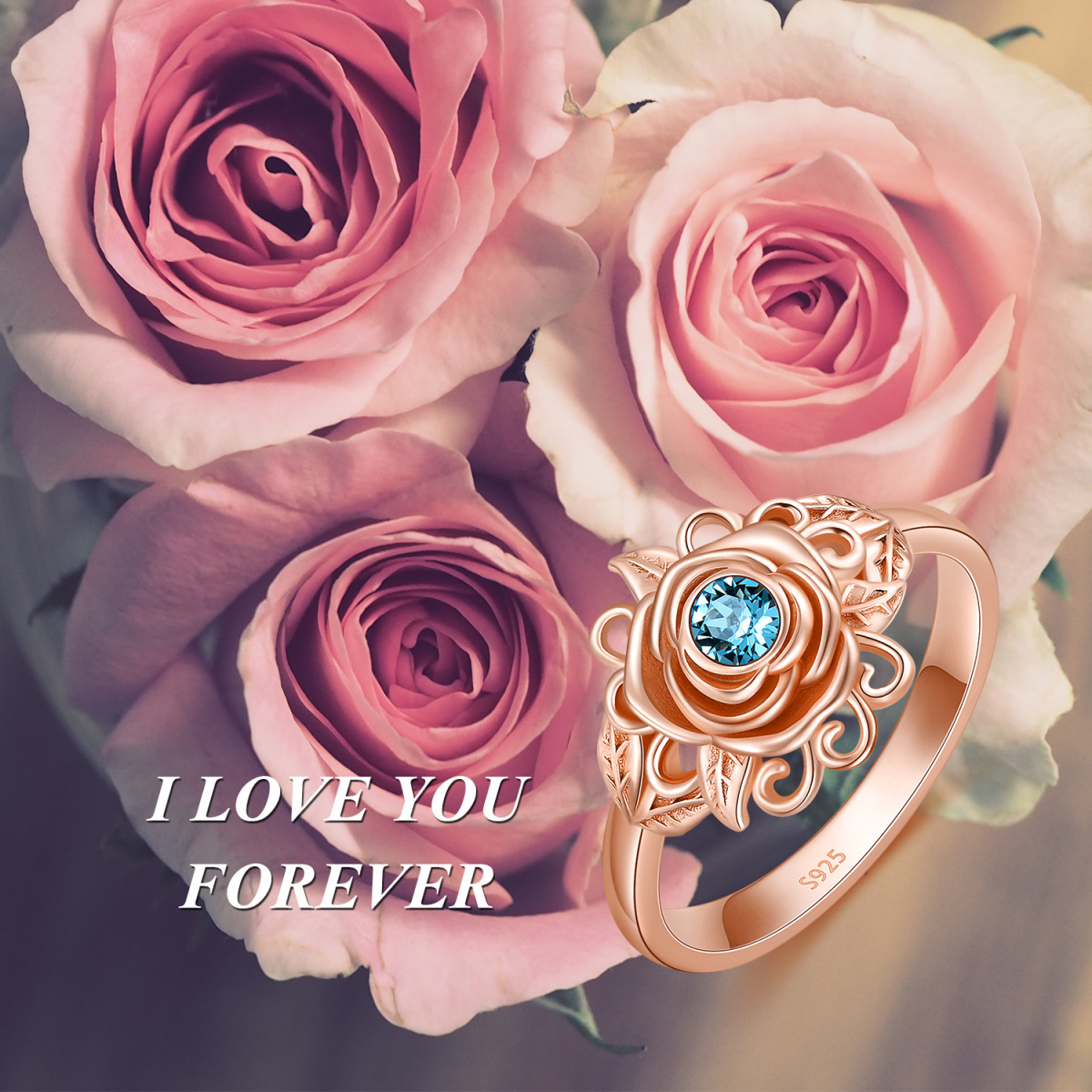 Sterling Silver With Rose Gold Plated Circular Crystal Rose Ring For Women-5