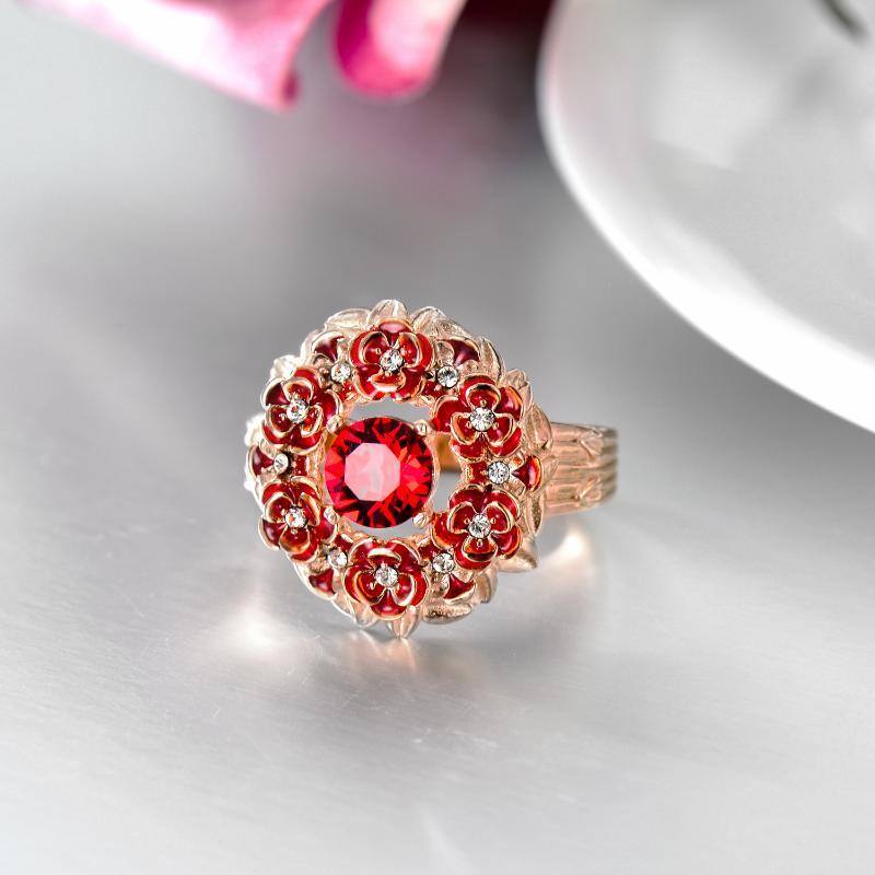 Sterling Zilver met Roségoud Vergulde Ronde Kristallen Roos Ring-4