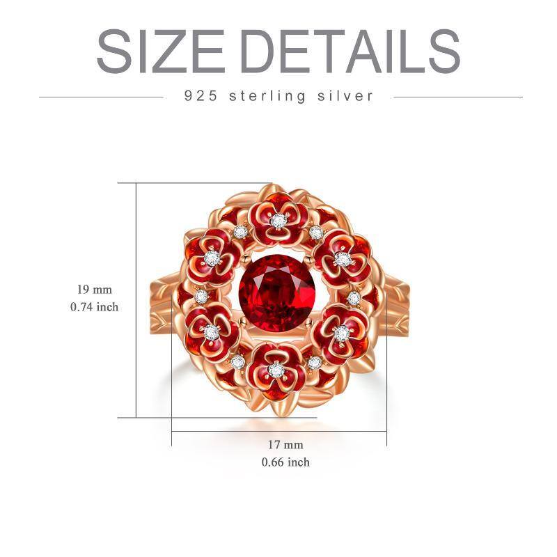Sterling Zilver met Roségoud Vergulde Ronde Kristallen Roos Ring-5