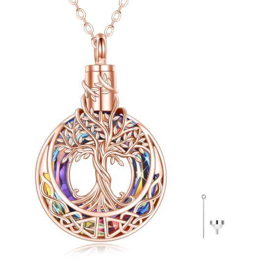 Collana in argento 925 con placcatura in oro rosa a forma di albero della vita in cristallo e nodo celtico per le ceneri