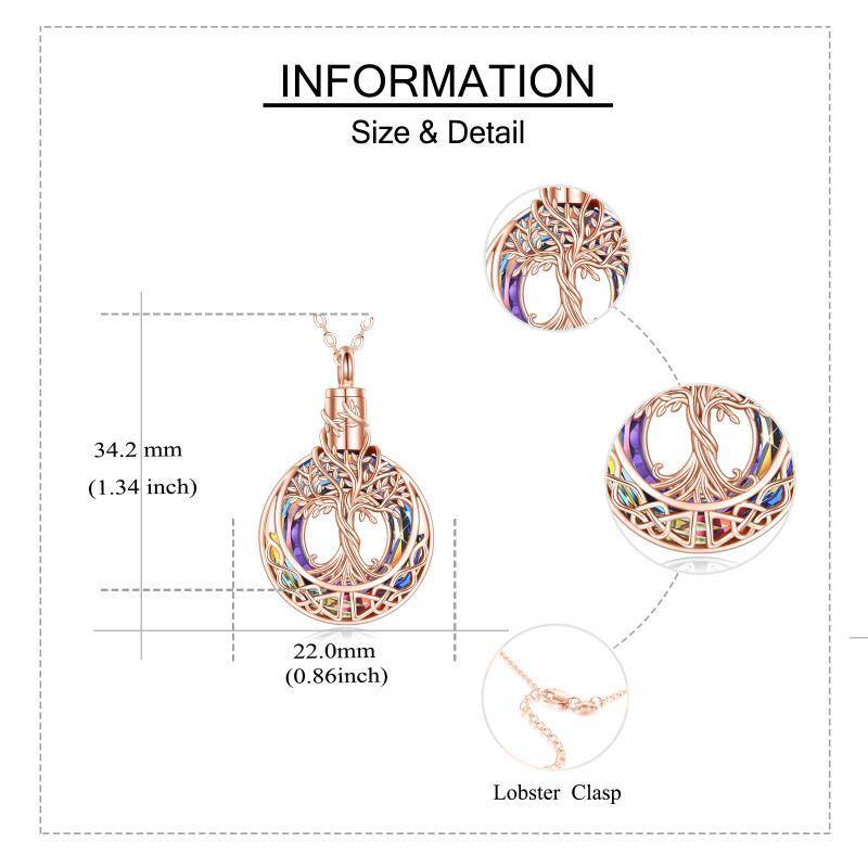 Sterling Silver with Rose Gold Plated Circular Shaped Crystal Tree Of Life & Celtic Knot Urn Necklace for Ashes-5