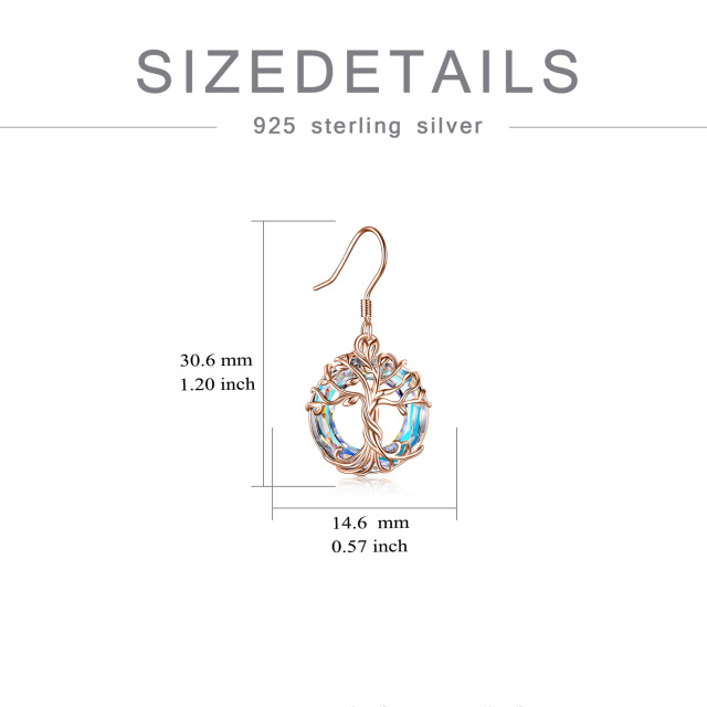 Sterling zilver met rose goud vergulde cirkelvormige kristal boom van het leven Drop oorbe-5