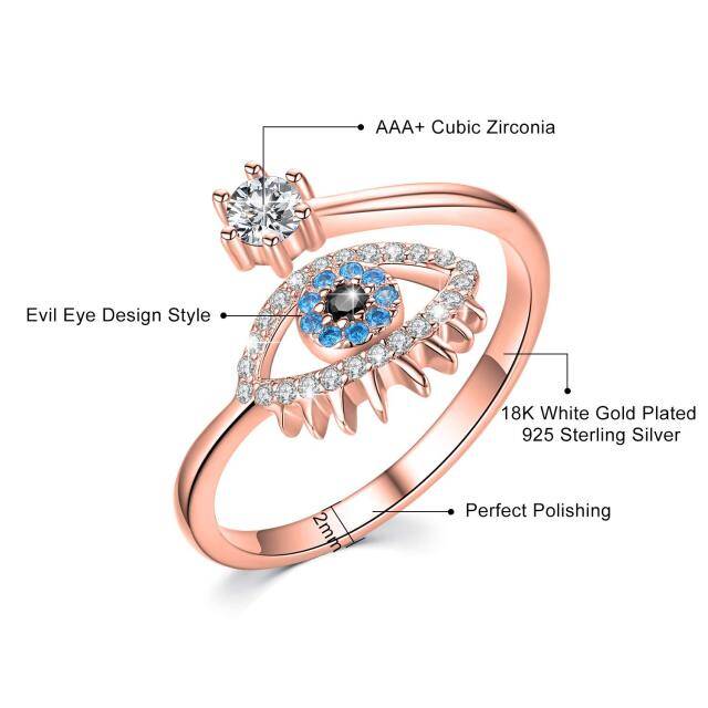 Bague en argent sterling et plaqué or rose avec zircon cubique en forme de cercle Oeil mal-2