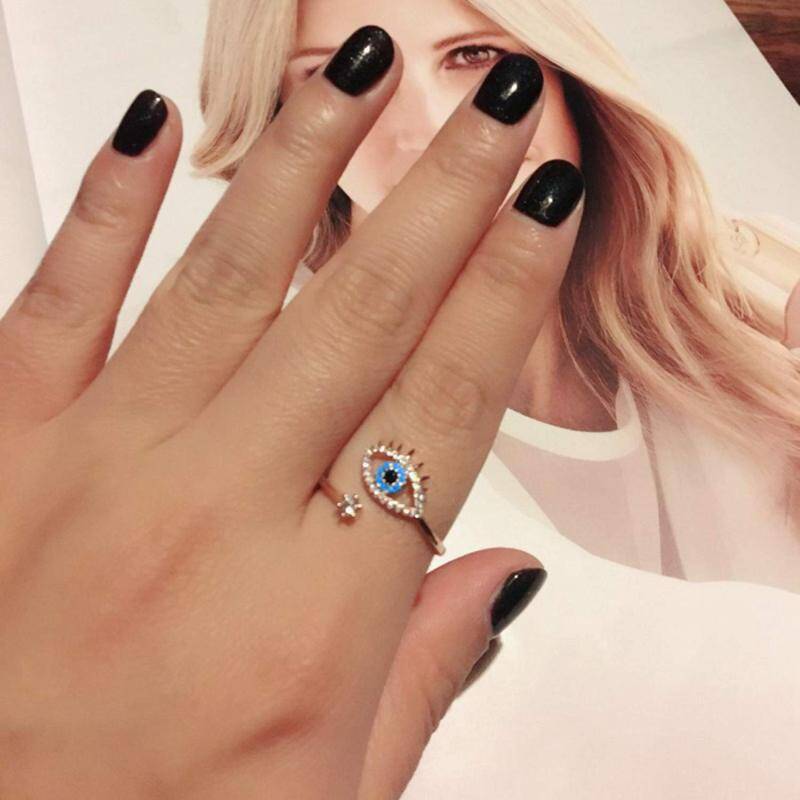 Sterling Silver with Rose Gold Plated Round Shaped Cubic Zirconia Evil Eye Open Ring-3