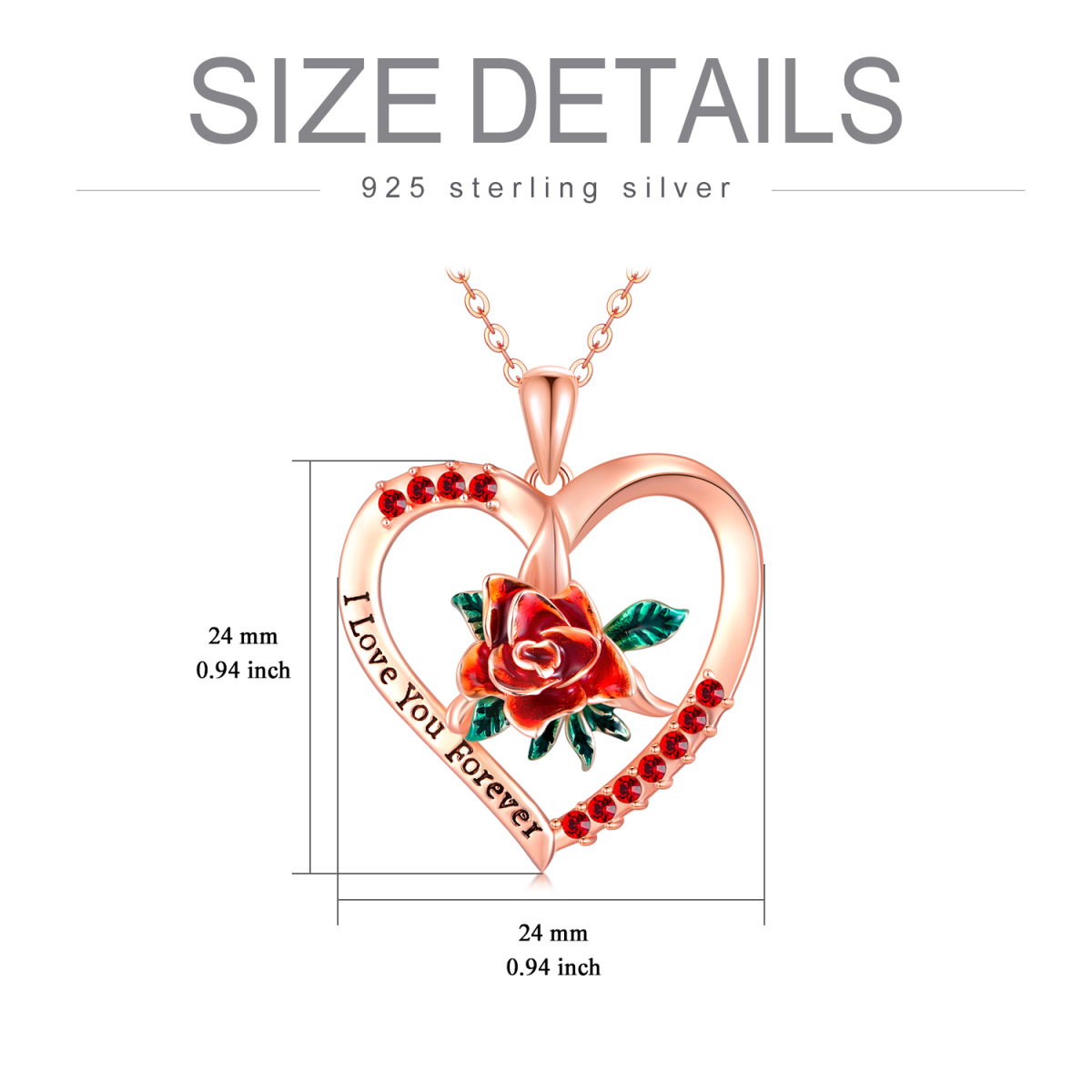 Sterling Silver with Rose Gold Plated Circular Shaped Cubic Zirconia Rose & Heart Pendant Necklace-5