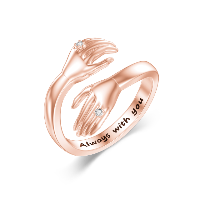 Sterling Silver with Rose Gold Plated Circular Shaped Lab Created Diamond Hug Ring-1