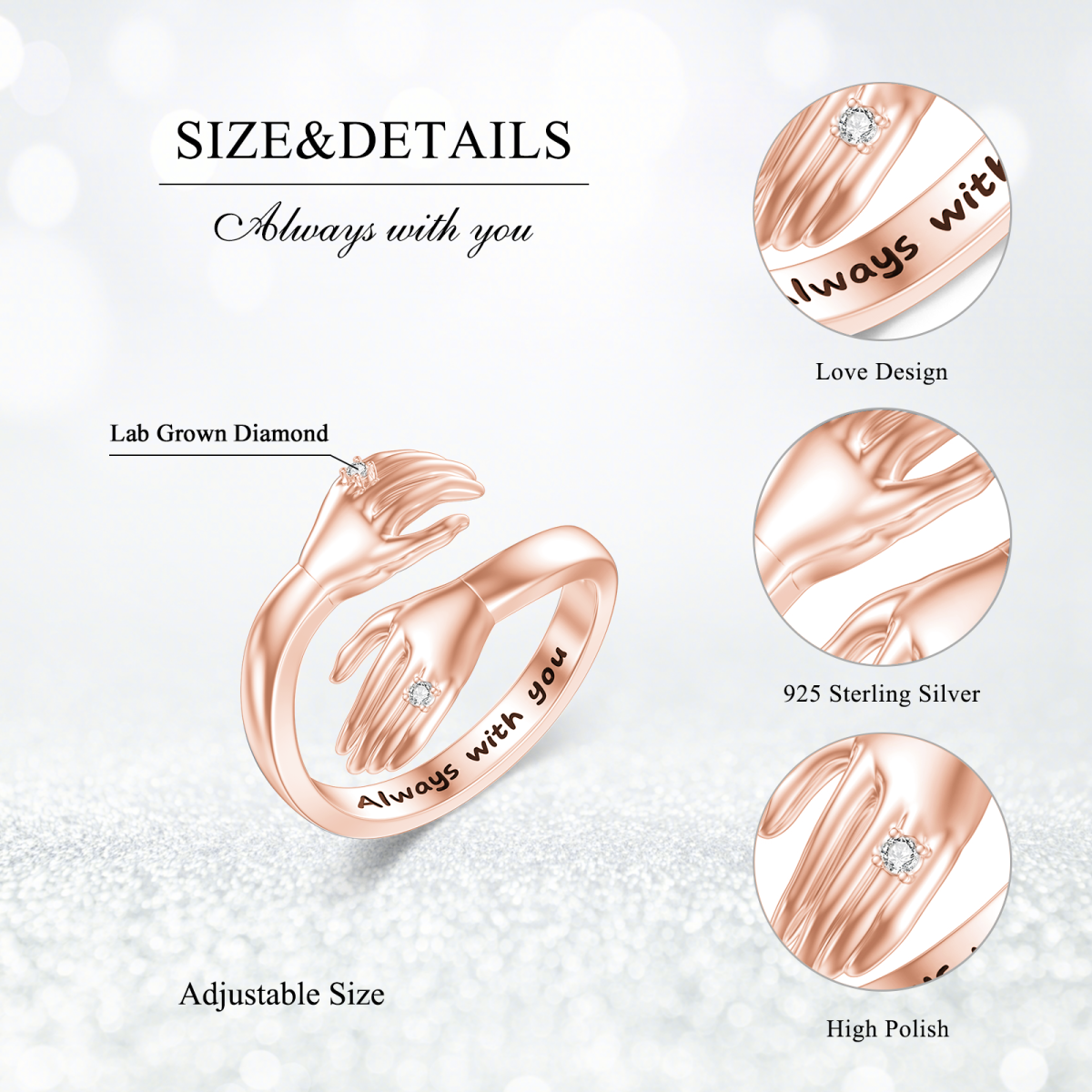 Sterling Silver with Rose Gold Plated Circular Shaped Lab Created Diamond Hug Ring-5