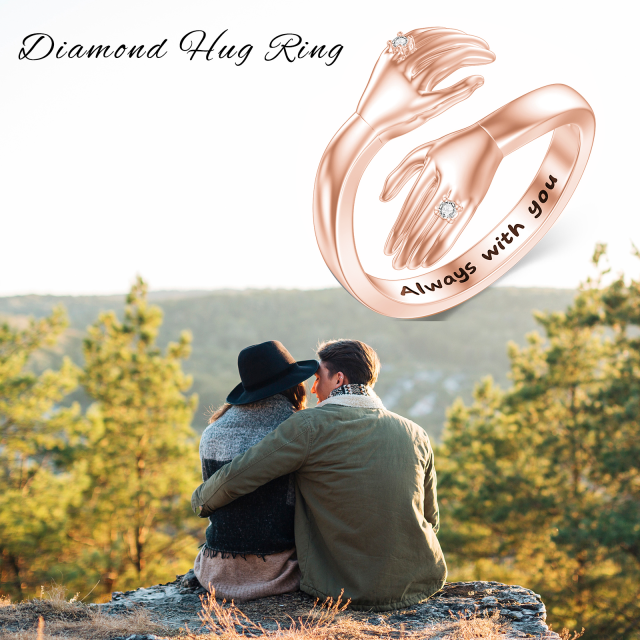 Sterling Silver with Rose Gold Plated Circular Shaped Lab Created Diamond Hug Ring-6