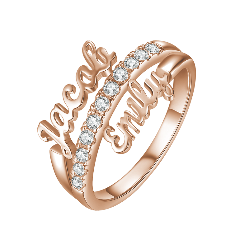 Sterling Silver with Rose Gold Plated Circular Shaped Lab Created Diamond Personalized Classic Name Ring-1