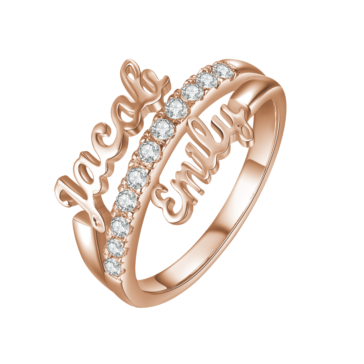 Sterling Silver with Rose Gold Plated Circular Shaped Lab Created Diamond Personalized Classic Name Ring-1