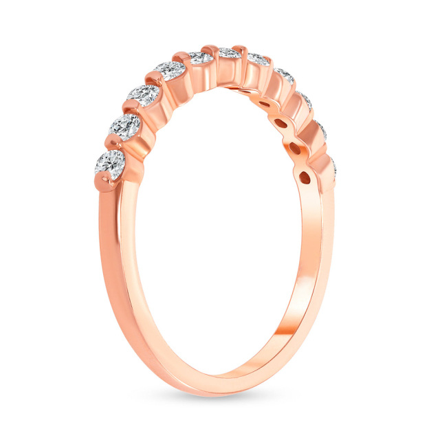 Sterling Silver with Rose Gold Plated Circular Shaped Lab Created Diamond Personalized Engraving Wedding Ring-2