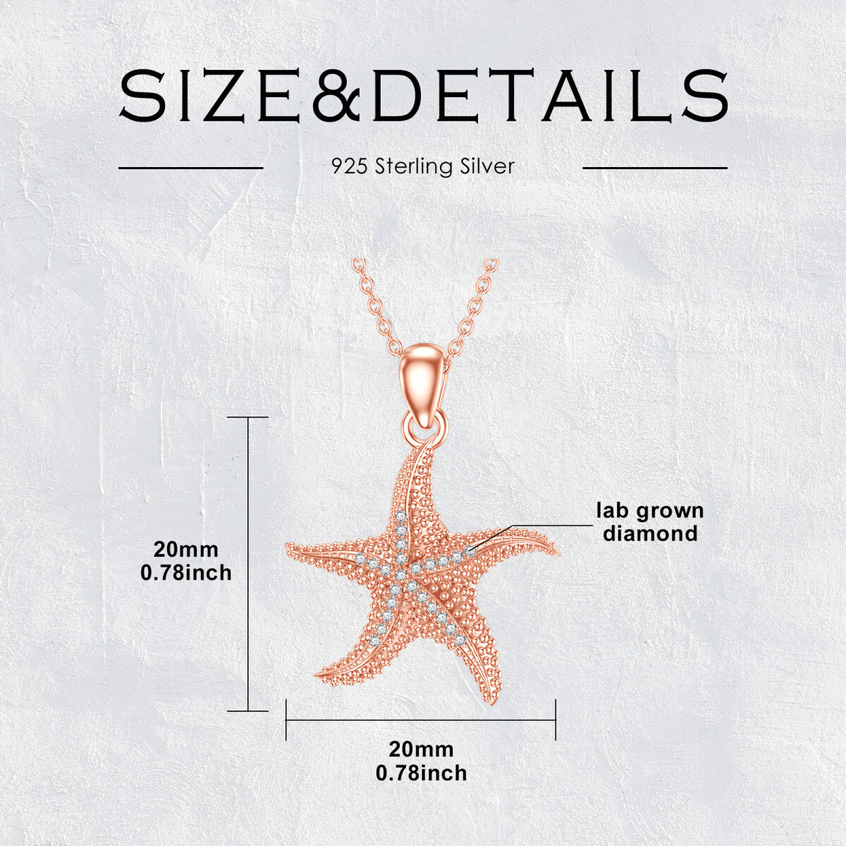 Sterling Silver with Rose Gold Plated Circular Shaped Lab Created Diamond Starfish Pendant Necklace-5