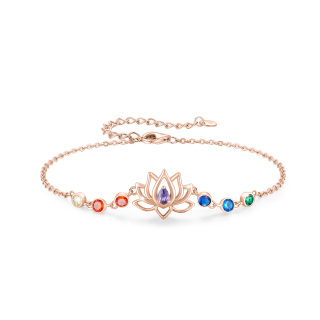 Sterling Silver with Rose Gold Plated Circular Shaped Cubic Zirconia Lotus Charm Bracelet-29