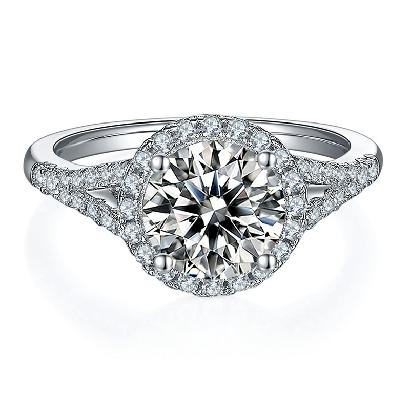 Sterling Silver with Rose Gold Plated Round Shaped Moissanite Personalized Engraving & Circle Engagement Ring-3