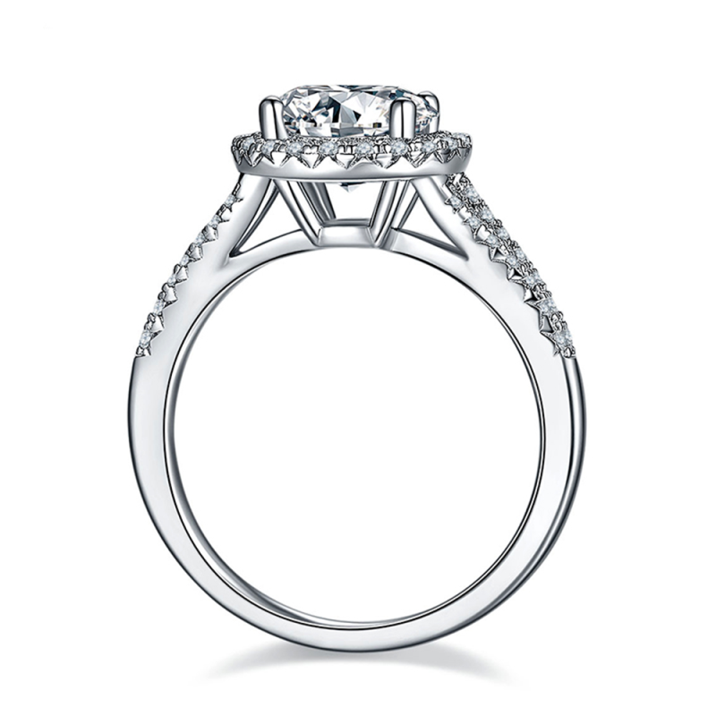 Sterling Silver with Rose Gold Plated Round Shaped Moissanite Personalized Engraving & Circle Engagement Ring-4