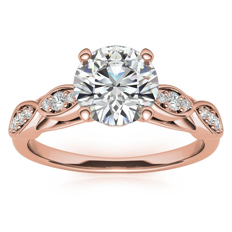 Sterling Silver with Rose Gold Plated Circular Shaped Moissanite Personalized Engraving Engagement Ring-1