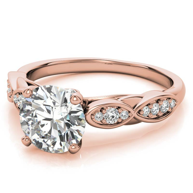 Sterling Silver with Rose Gold Plated Circular Shaped Moissanite Personalized Engraving Engagement Ring-5