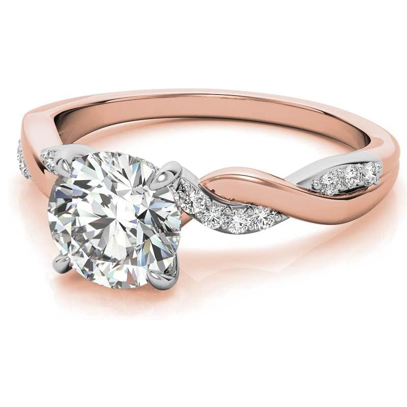 Sterling Silver with Rose Gold Plated Circular Shaped Moissanite Personalized Engraving Engagement Ring-1