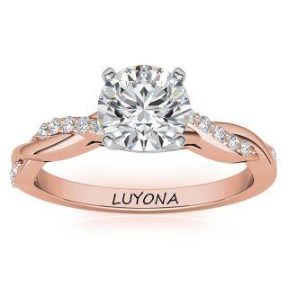 Sterling Silver with Rose Gold Plated Round Shaped Moissanite Personalized Engraving Engagement Ring-39