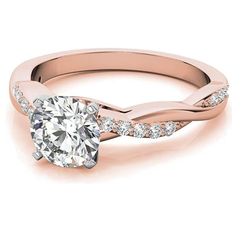 Sterling Silver with Rose Gold Plated Circular Shaped Moissanite Personalized Engraving Engagement Ring-3