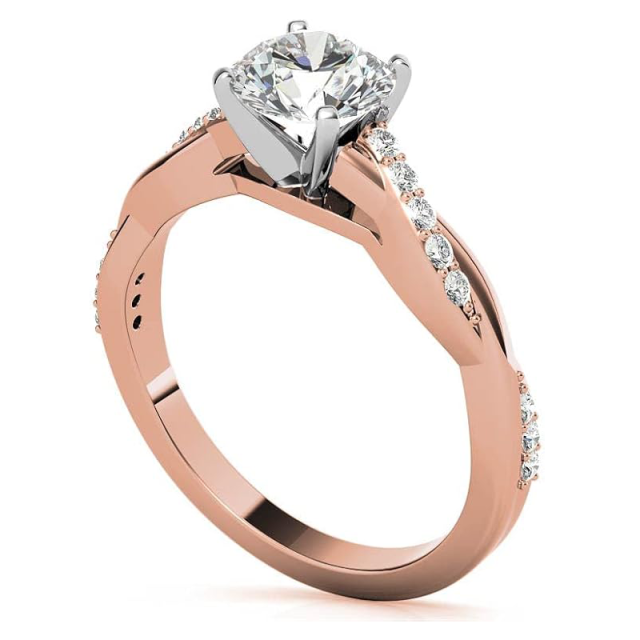 Sterling Silver with Rose Gold Plated Circular Shaped Moissanite Personalized Engraving Engagement Ring-4