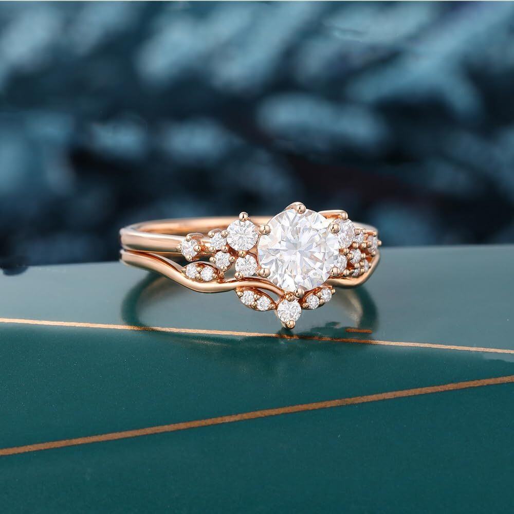 Sterling Silver with Rose Gold Plated Circular Shaped Moissanite Personalized Engraving Ring-3