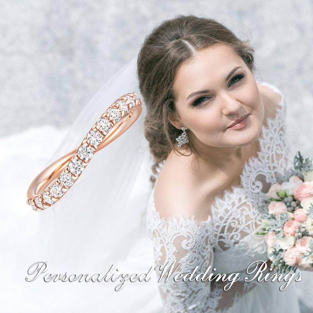 Sterling Silver with Rose Gold Plated Round Shaped Moissanite Wedding Ring-2