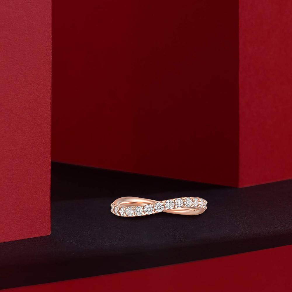 Sterling Silver with Rose Gold Plated Round Shaped Moissanite Wedding Ring-4