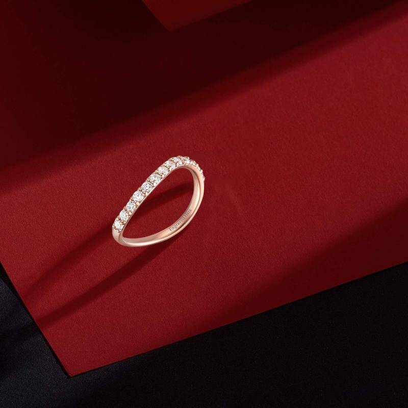 Sterling Silver with Rose Gold Plated Round Shaped Moissanite Wedding Ring-5