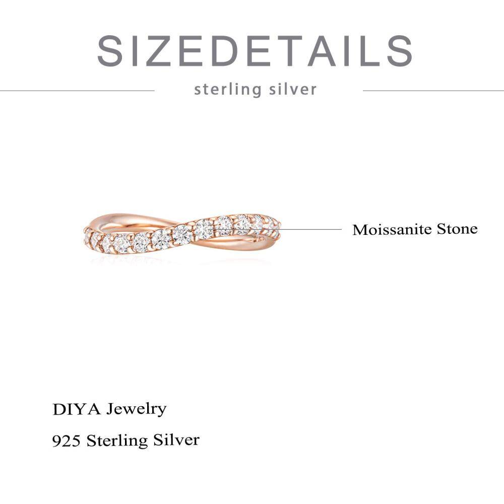Sterling Silver with Rose Gold Plated Round Shaped Moissanite Wedding Ring-6