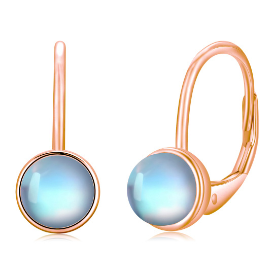 Sterling Silver with Rose Gold Plated Circular Shaped Moonstone Lever-back Earrings