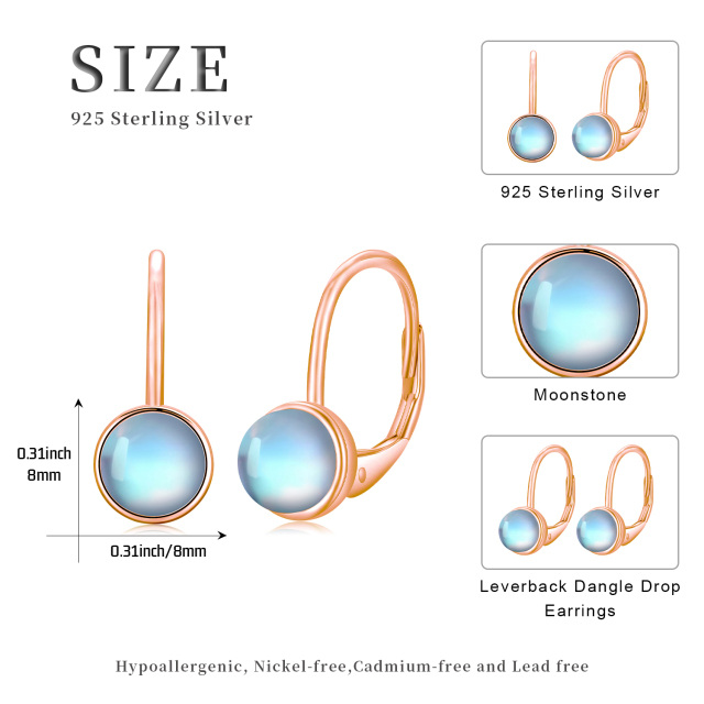 Sterling Silver with Rose Gold Plated Circular Shaped Moonstone Lever-back Earrings-6