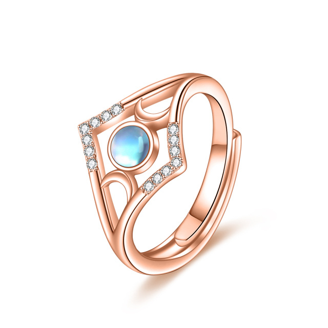 Sterling Silver with Rose Gold Plated Circular Shaped Cubic Zirconia & Moonstone Moon Ring