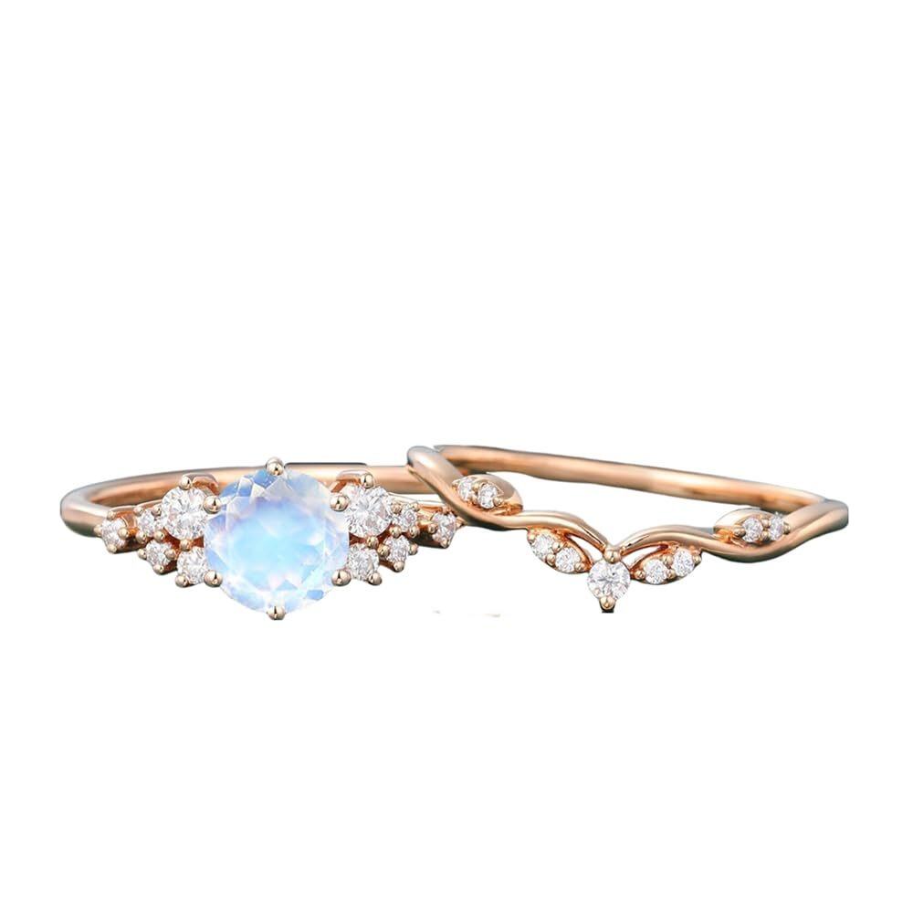 Sterling Silver with Rose Gold Plated Circular Shaped Moonstone Personalized Engraving Ring-2