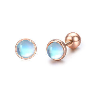 Sterling Silver with Rose Gold Plated Circular Shaped Moonstone Round Stud Earrings-53