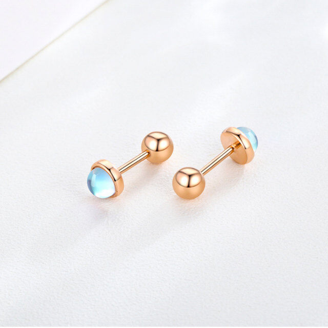 Sterling Silver with Rose Gold Plated Circular Shaped Moonstone Round Stud Earrings-5