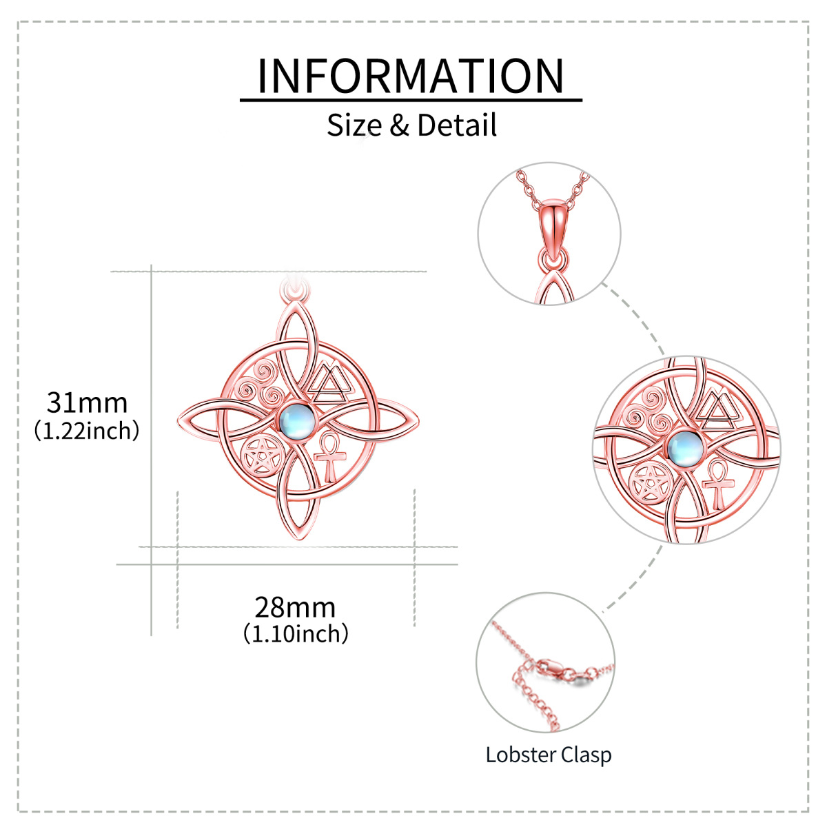 Collar de plata de ley con baño de oro rosa con forma circular de piedra de luna Colgante-5