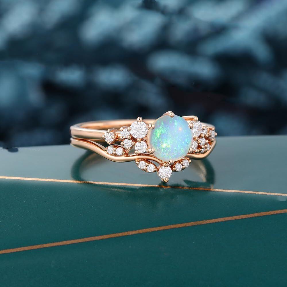 Sterling Silver with Rose Gold Plated Circular Shaped Opal Personalized Engraving Ring-3