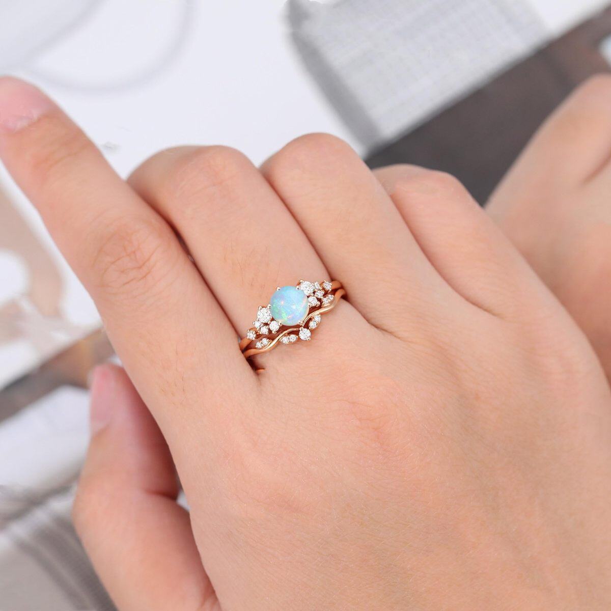 Sterling Silver with Rose Gold Plated Circular Shaped Opal Personalized Engraving Ring-4