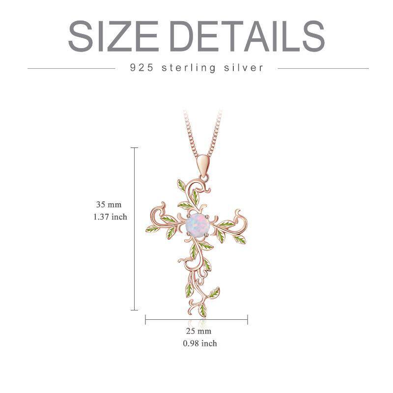 Sterling Silver with Rose Gold Plated Circular Shaped Opal Tree Of Life & Cross Pendant Necklace-5