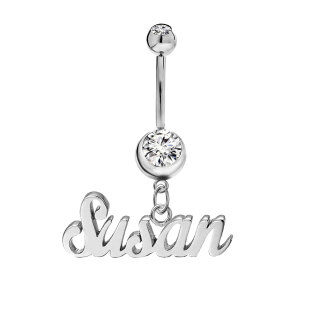 Sterling Silver Circular Personalized Birthstone & Classic Name Belly Button Ring-5