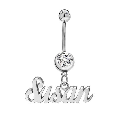 Sterling Silver with Rose Gold Plated Circular Shaped Cubic Zirconia Personalized Birthstone & Personalized Classic Name Belly Button Ring-5