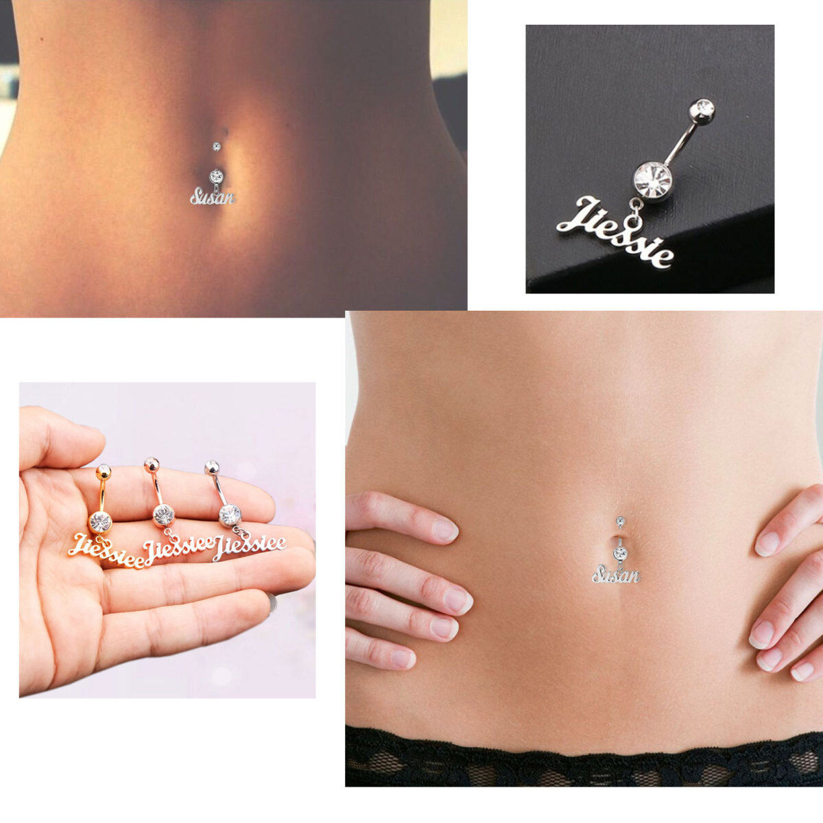 Sterling Silver Circular Personalized Birthstone & Classic Name Belly Button Ring-2