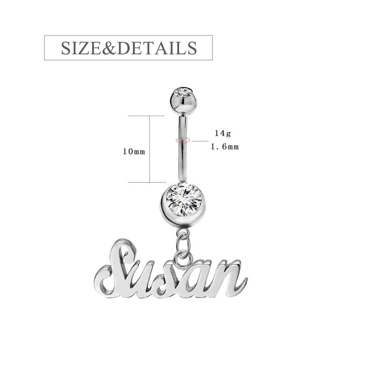 Sterling Silver Circular Personalized Birthstone & Classic Name Belly Button Ring-6