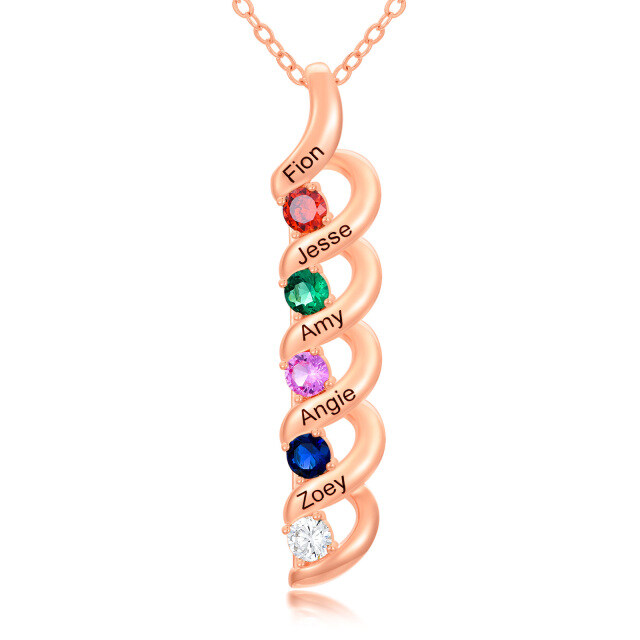 Collana con ciondolo in argento sterling e placcatura in oro rosa a forma circolare con zirconi personalizzati e incisione personale